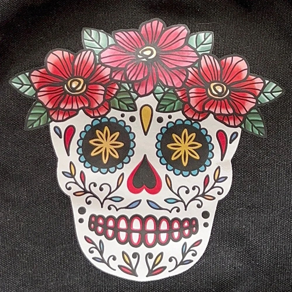 Most Wanted MW charcoal canvas floral sugar skull shoulder bag large tote bag‎